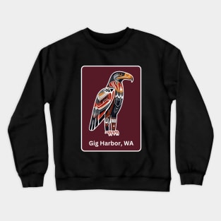 Gig Harbor Washington Native American Indian American Red Background Eagle Hawk Haida Crewneck Sweatshirt